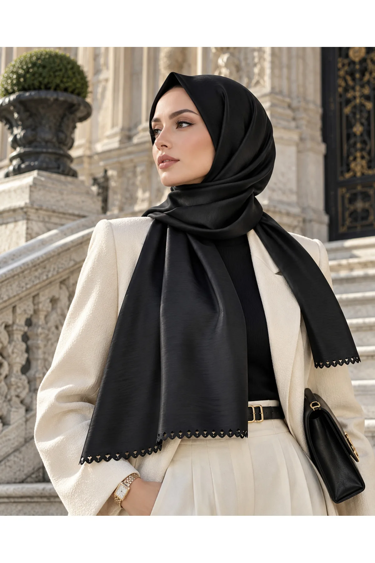 1_org_zoom-64 Tarzını Seç Dantel Oya Kesim Damla Motif Şal Siyah 75 x 200 cm