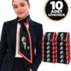 atatürkfular 10'lu Atatürk Siyah Kırmızı Şeritli Atatürk Fotograflı ve İmzalı 85x25cm Kravat / Eşarp / Fular