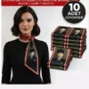 10'lu Atatürk Fotoğraflı ve İmzalı Türk Bayraklı Kravat / Eşarp / Fular Set